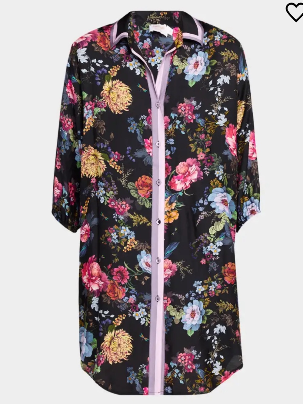 Johnny Was NWT Baccara Floral Button Down Shirt Dress Cover Up Small Black Pink